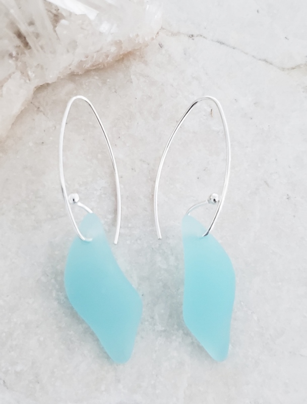 Eco Sea Glass Marquis Splash Earrings - Sea Foam