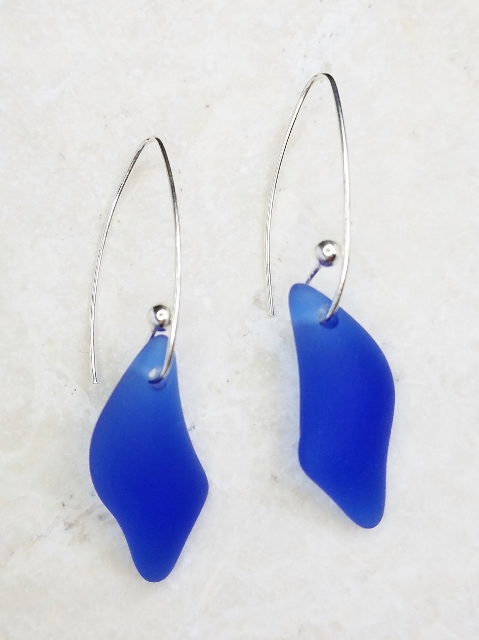 Eco Sea Glass Marquis Splash Earrings - Cobalt Blue