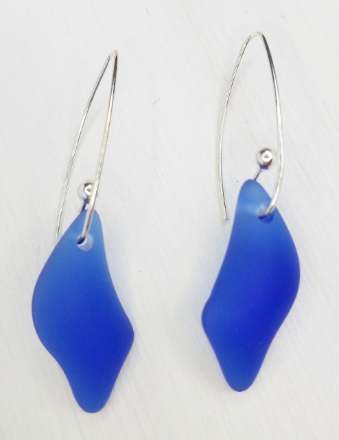 Eco Sea Glass Marquis Splash Earrings - Cobalt Blue