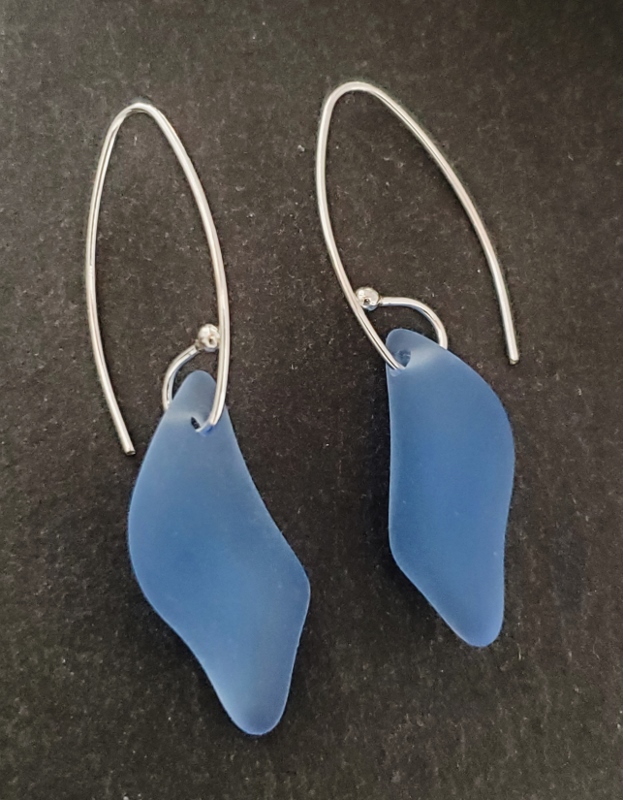 Eco Sea Glass Marquis Splash Earrings - Sapphire Blue