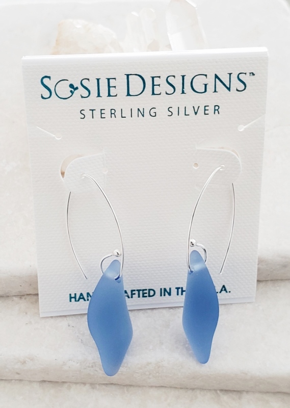 Eco Sea Glass Marquis Splash Earrings - Sapphire Blue