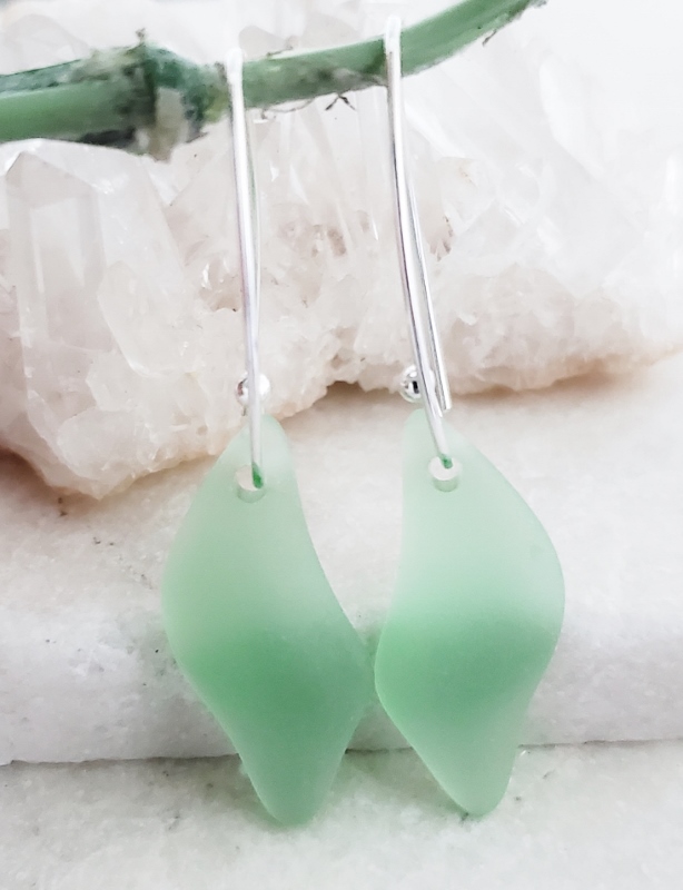 Eco Sea Glass Marquis Splash Earrings - Peridot Green