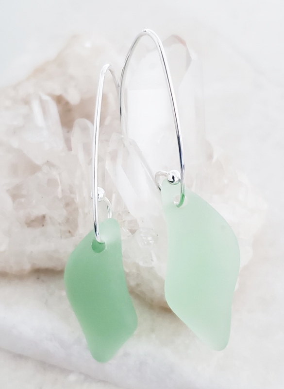 Eco Sea Glass Marquis Splash Earrings - Peridot Green