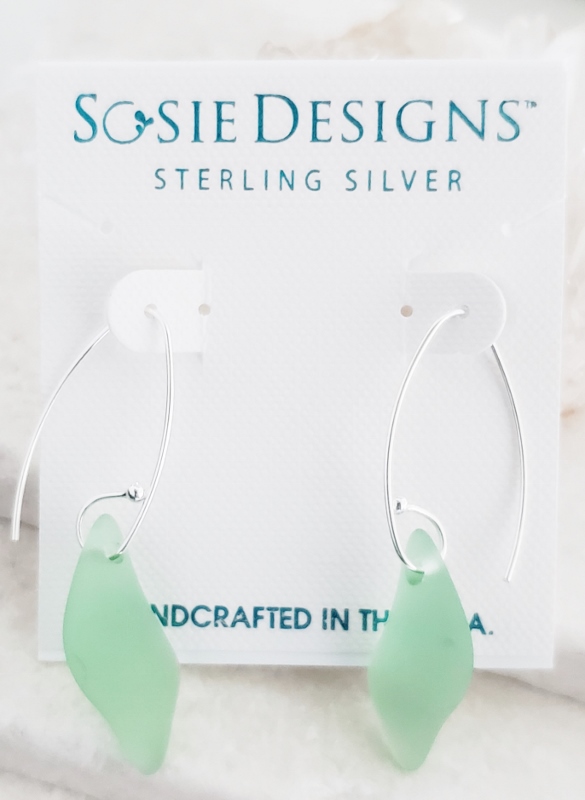 Eco Sea Glass Marquis Splash Earrings - Peridot Green