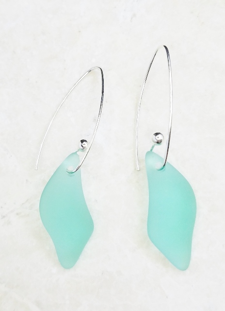 Eco Sea Glass Marquis Splash Earrings - Autumn Green