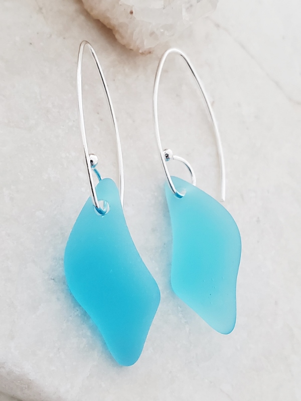 Eco Sea Glass Marquis Splash Earrings - Pacific Blue