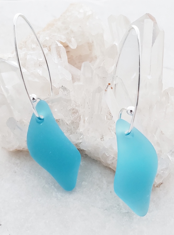 Eco Sea Glass Marquis Splash Earrings - Pacific Blue