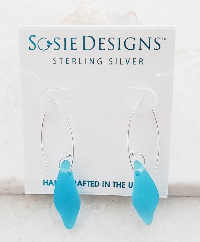 Eco Sea Glass Marquis Splash Earrings - Pacific Blue