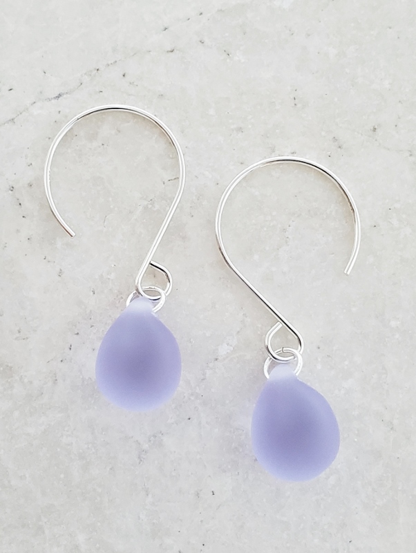 Silver Eco Sea Glass Sea Droplets Earrings - Periwinkle