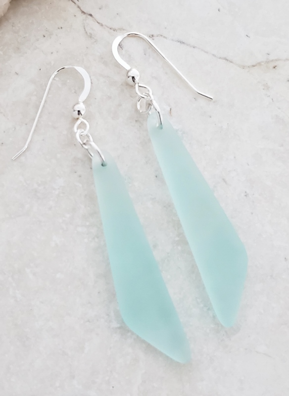 Cultured Sea Glass Paddle Earrings - Seafoam