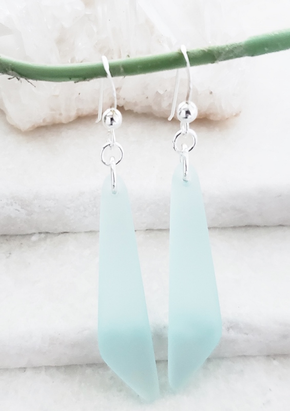 Cultured Sea Glass Paddle Earrings - Seafoam