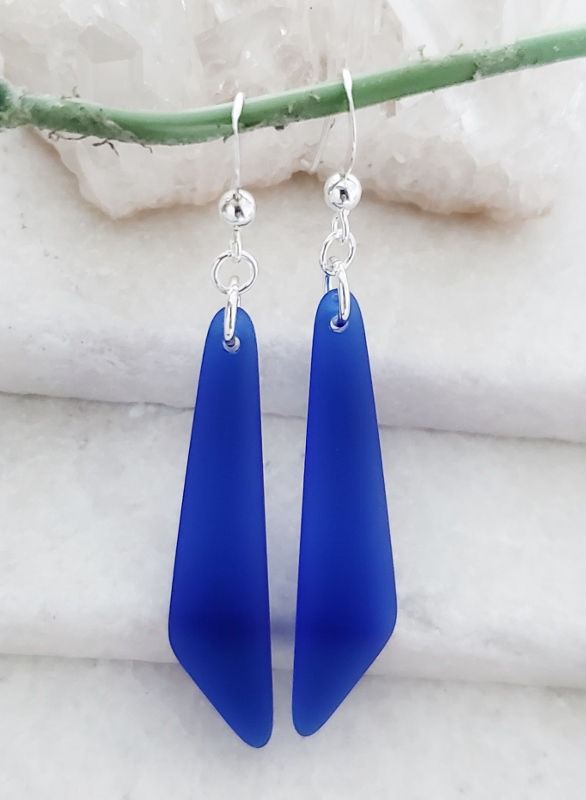 Cultured Sea Glass Paddle Earrings - Cobalt Blue