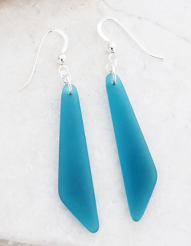 Cultured Sea Glass Paddle Earrings - Teal