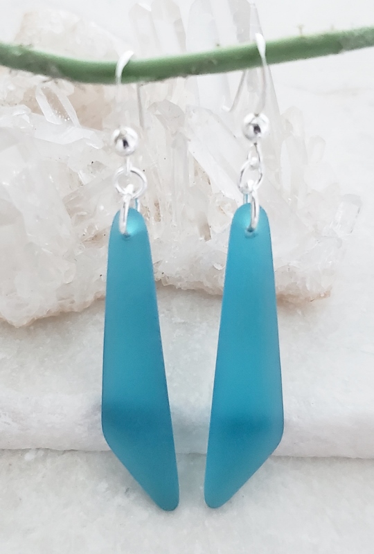 Cultured Sea Glass Paddle Earrings - Teal