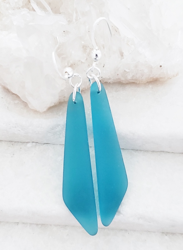 Cultured Sea Glass Paddle Earrings - Teal