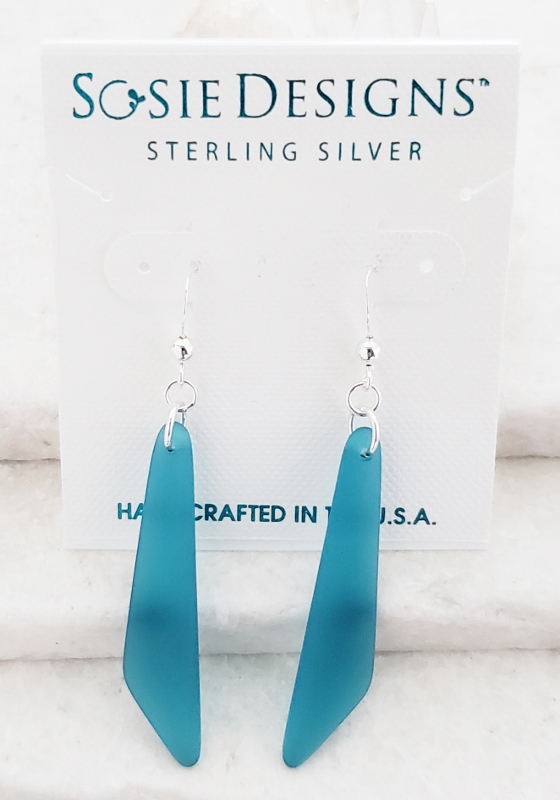 Cultured Sea Glass Paddle Earrings - Teal