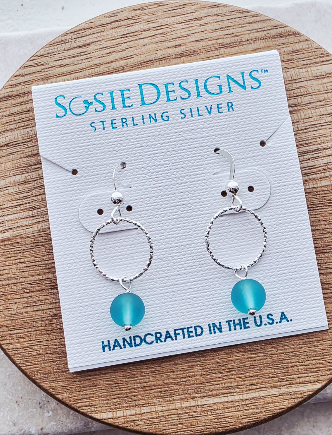 Cultured Sea Glass Diamond Cut Earrings - Turquoise