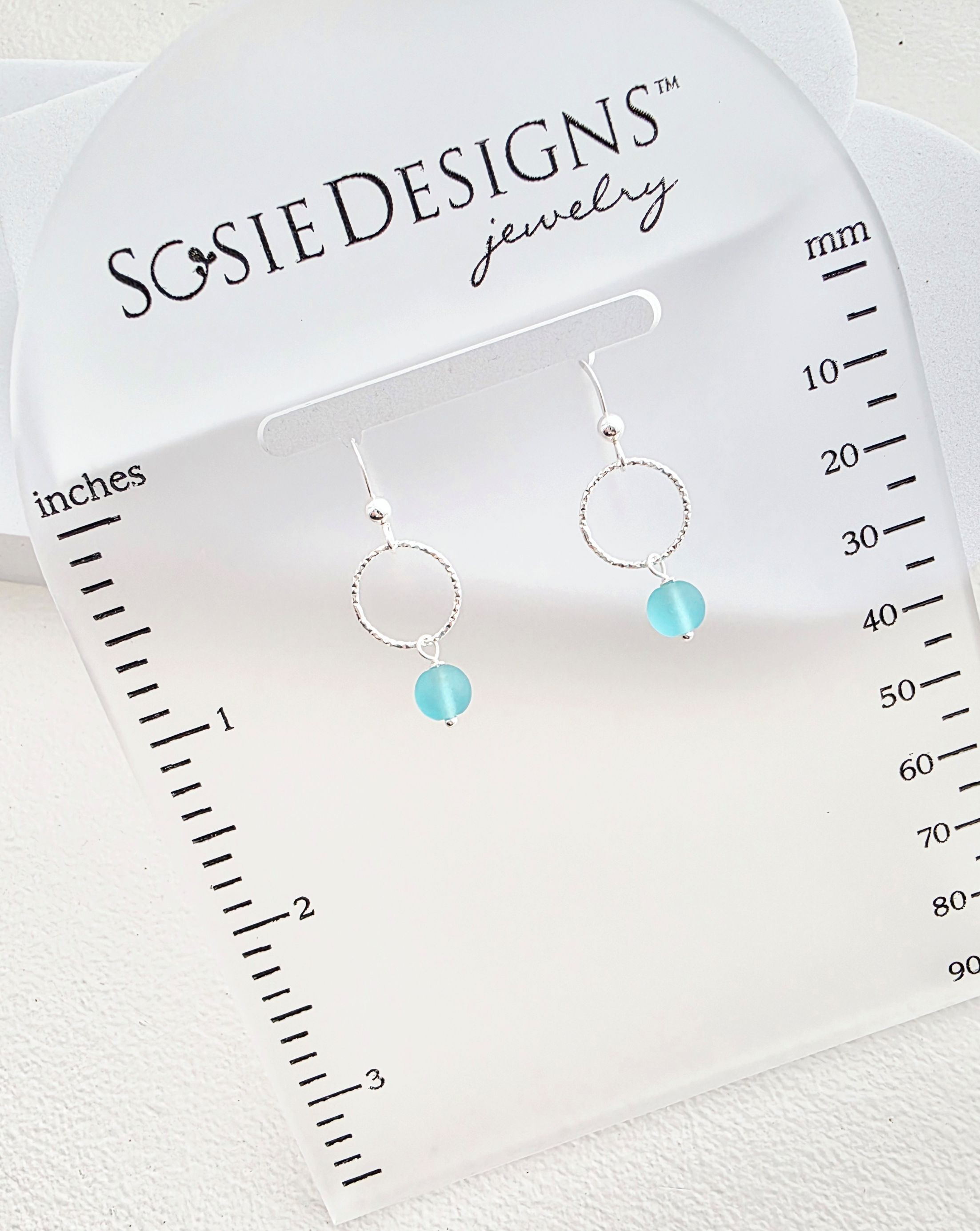 Cultured Sea Glass Diamond Cut Earrings - Turquoise