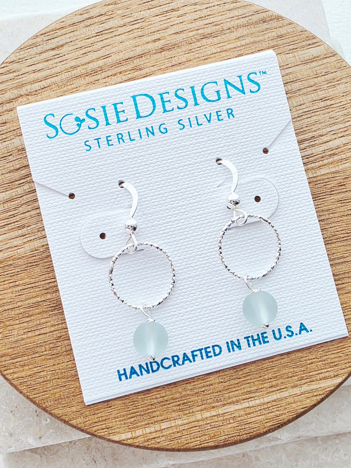 Cultured Sea Glass Diamond Cut Earrings - Sea Foam