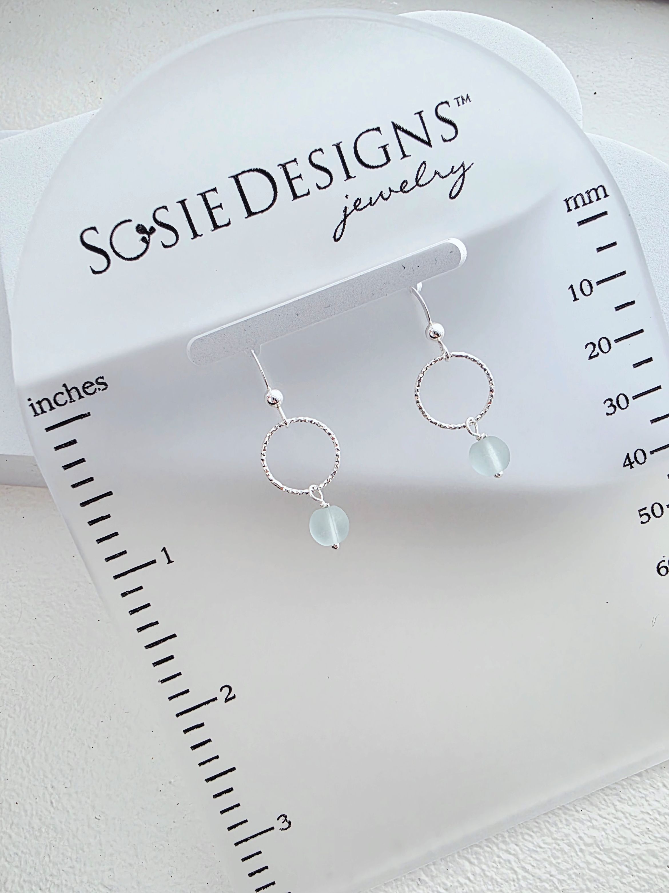 Cultured Sea Glass Diamond Cut Earrings - Sea Foam