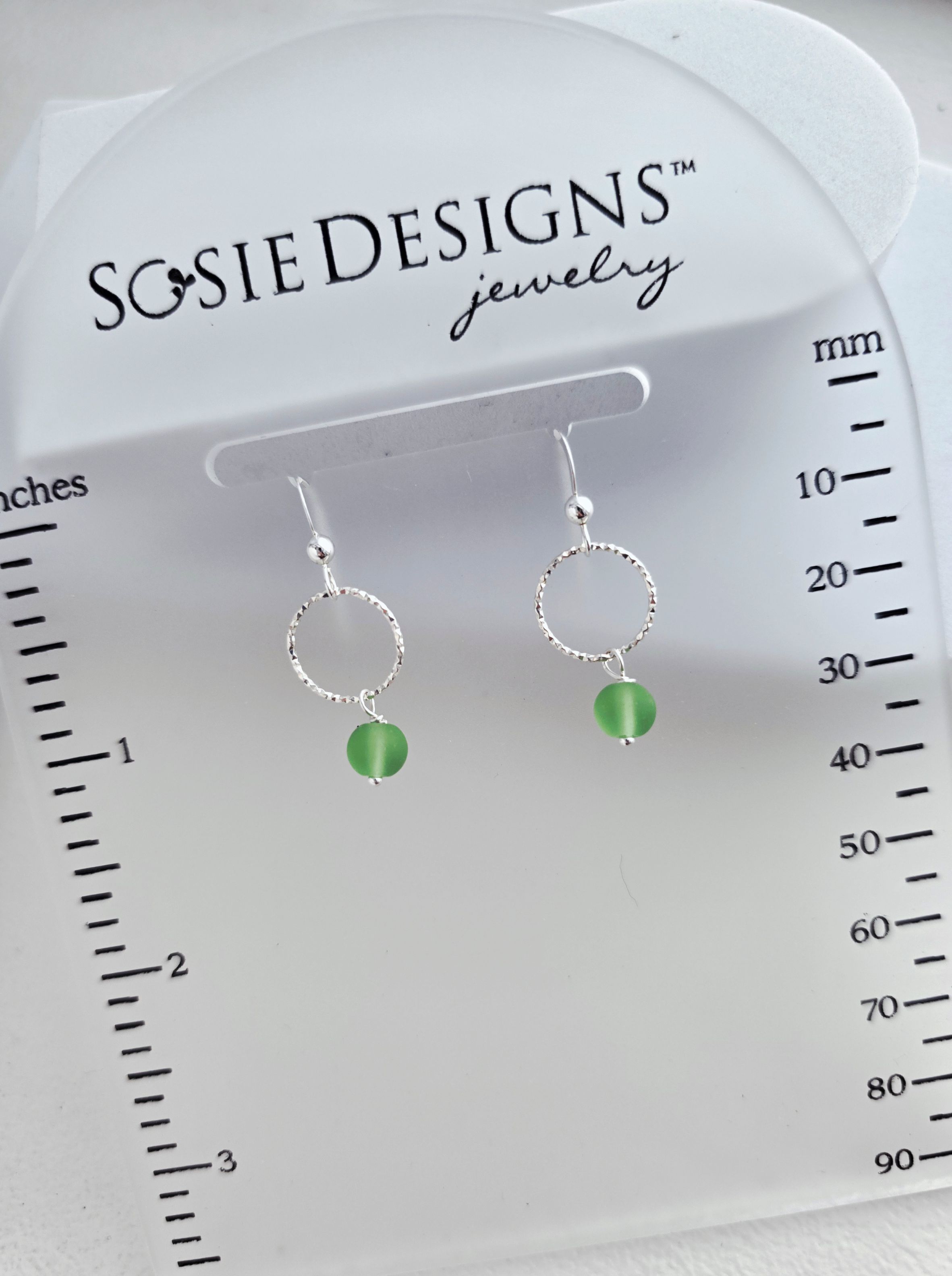 Cultured Sea Glass Diamond Cut Earrings - Peridot