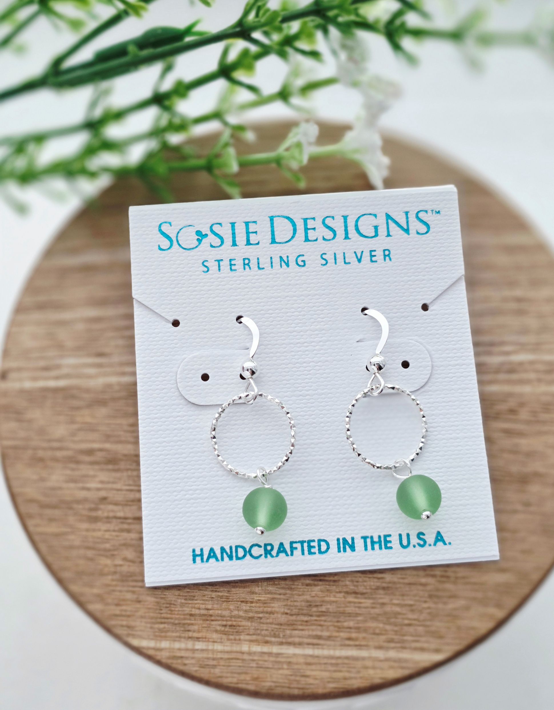 Cultured Sea Glass Diamond Cut Earrings - Peridot