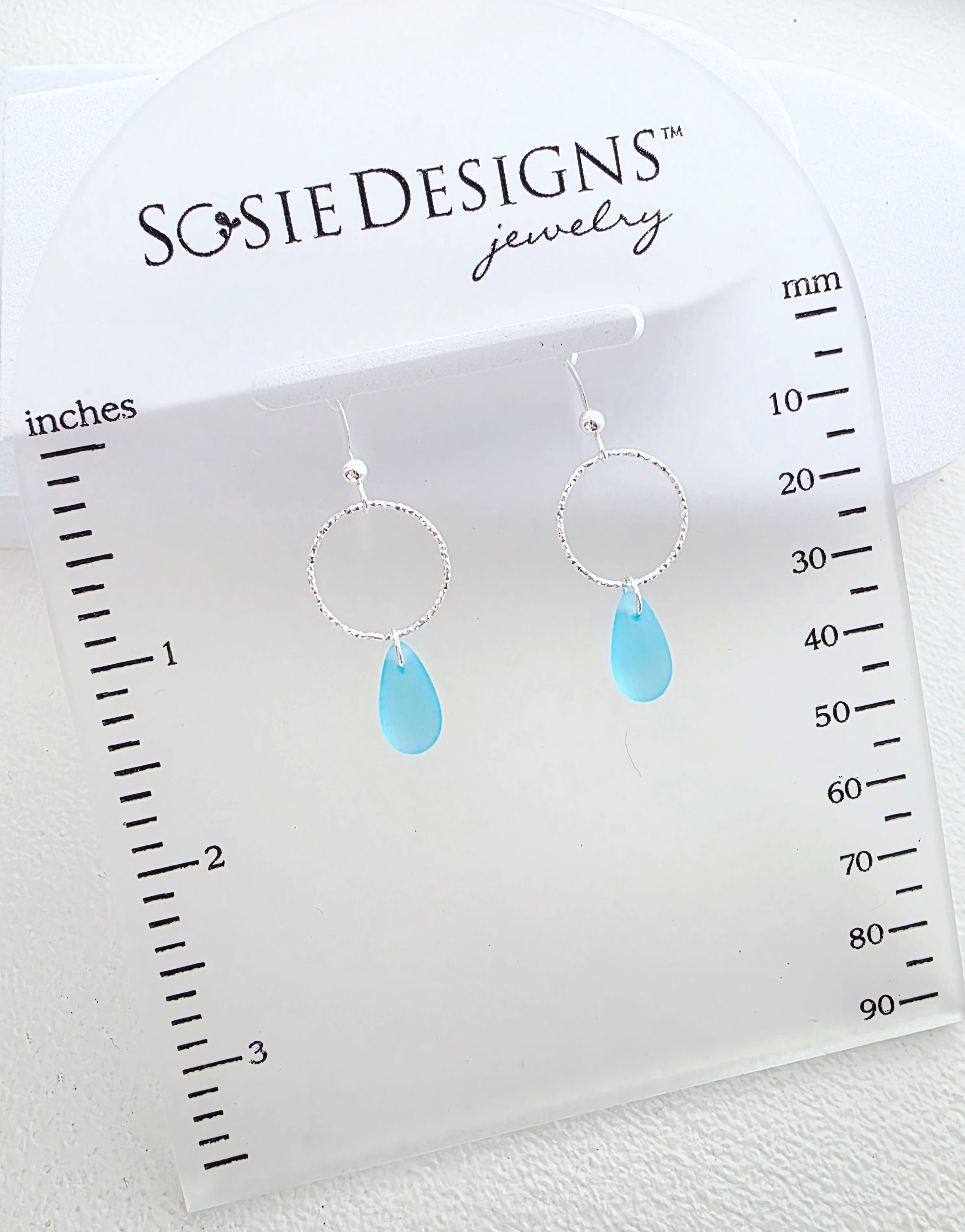 Cultured Sea Glass Diamond Cut Teardrop Earrings - Turquoise