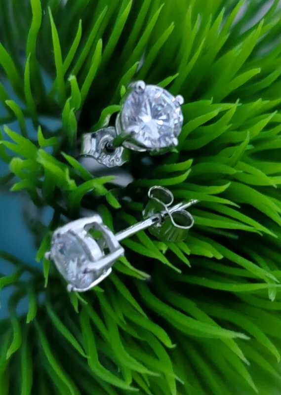 Silver CZ Round Studs Earrings - Clear