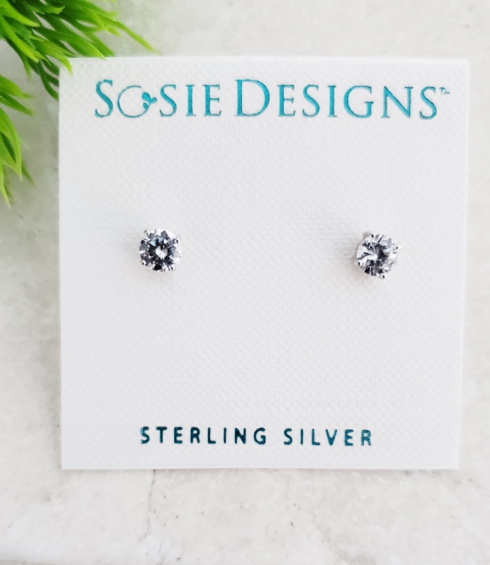 Silver CZ Round Studs Earrings - Clear