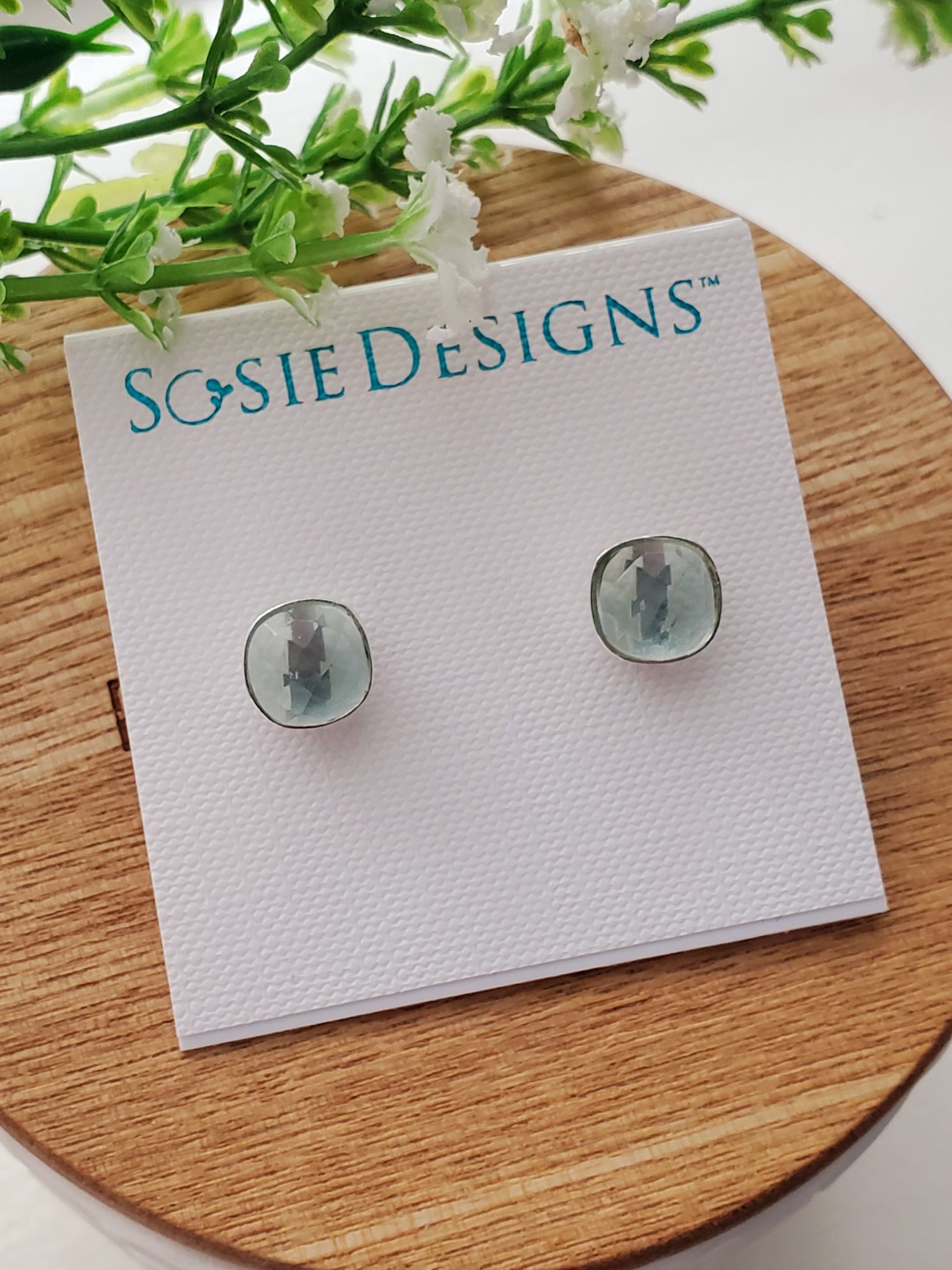 Sterling Silver Cushion Studs - Sea Foam Chalcedony
