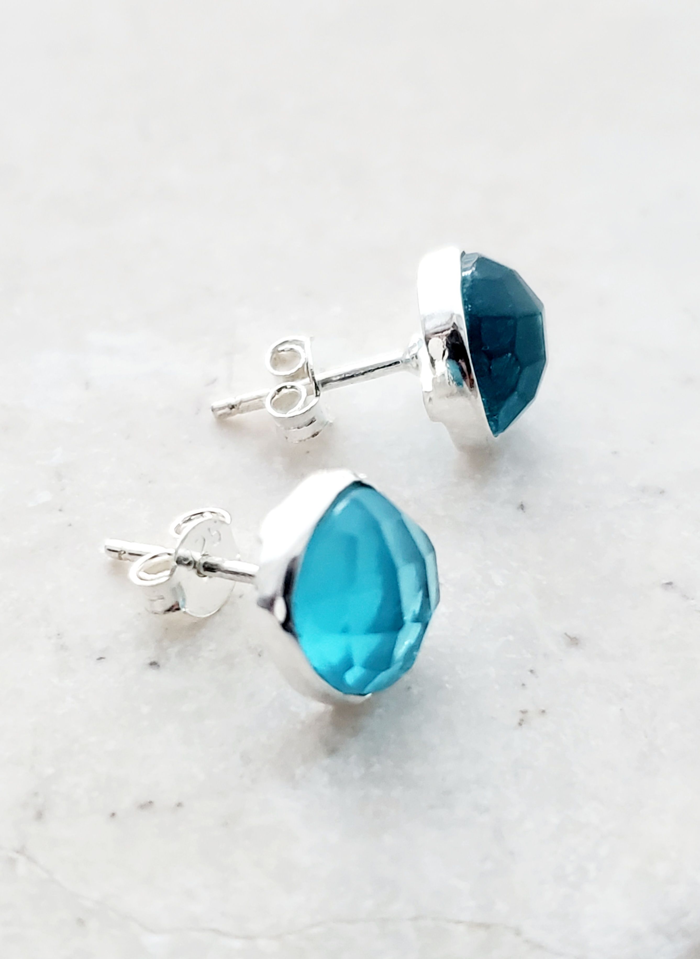 Sterling Silver Cushion Studs - Blue Topaz Quartz