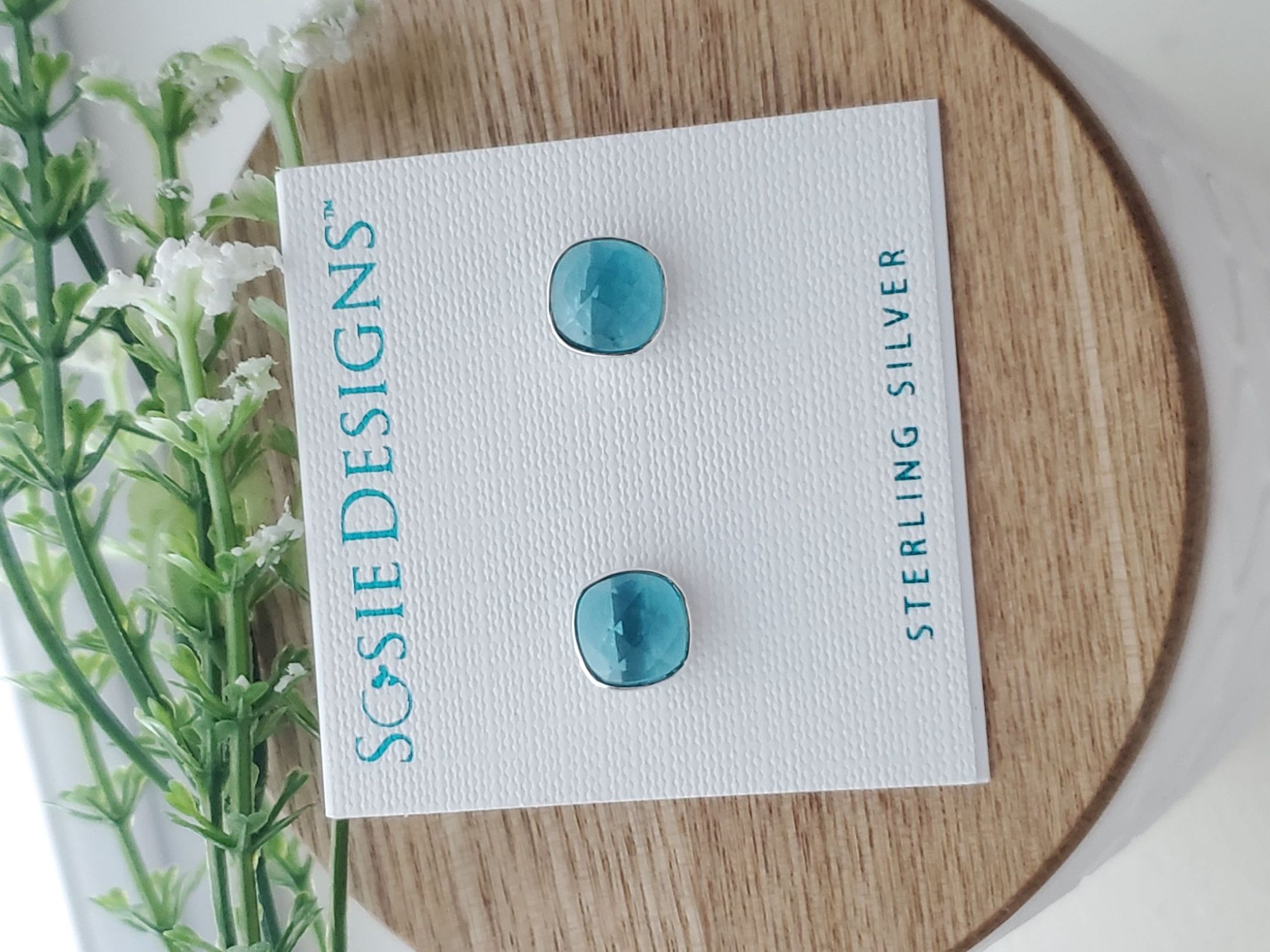 Sterling Silver Cushion Studs - Blue Topaz Quartz