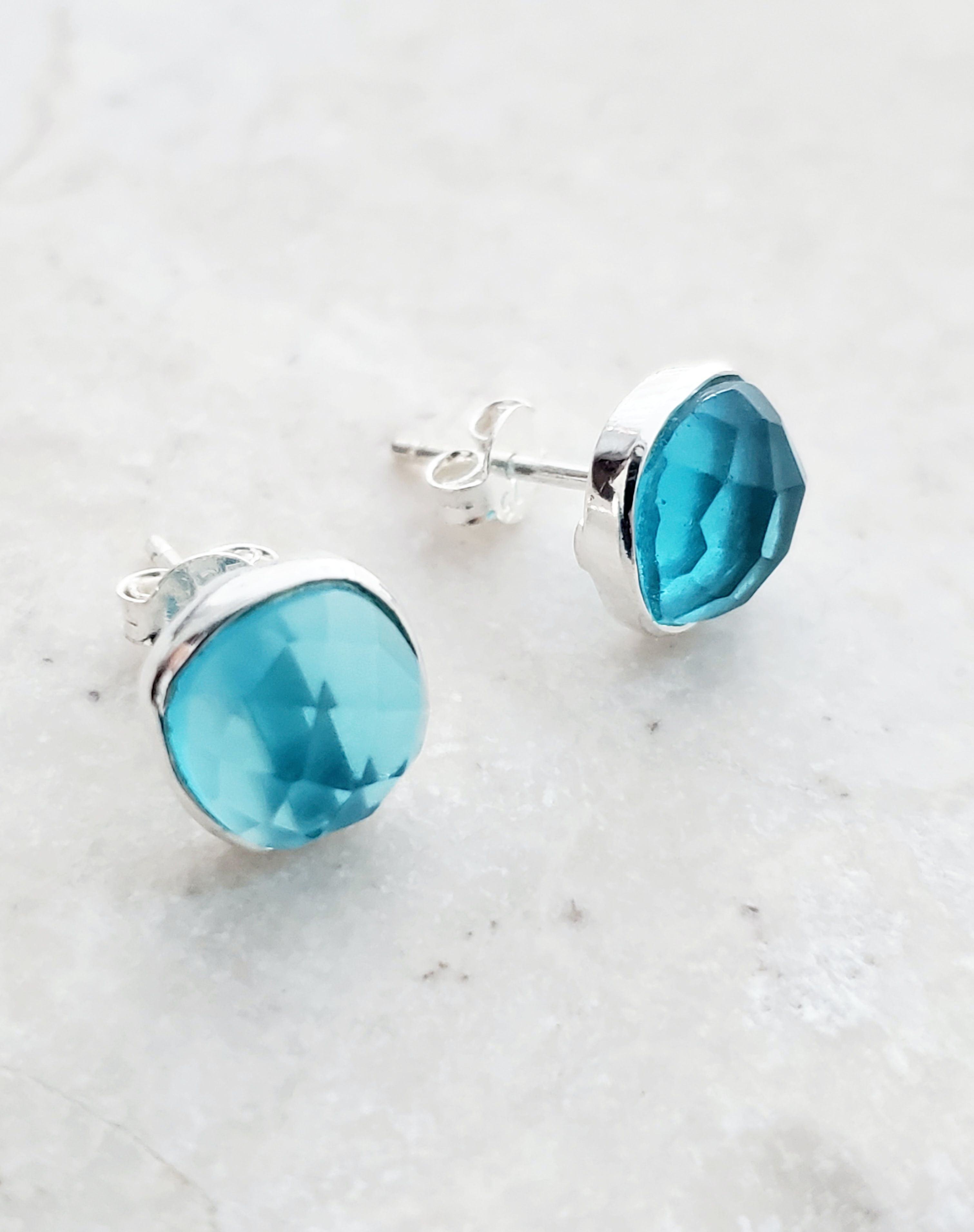 Sterling Silver Cushion Studs - Blue Topaz Quartz