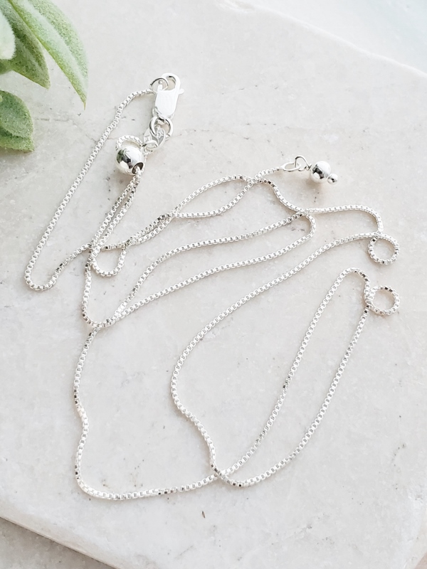 Sterling Silver Box Chain Adjustable w/ Lobster Clasp