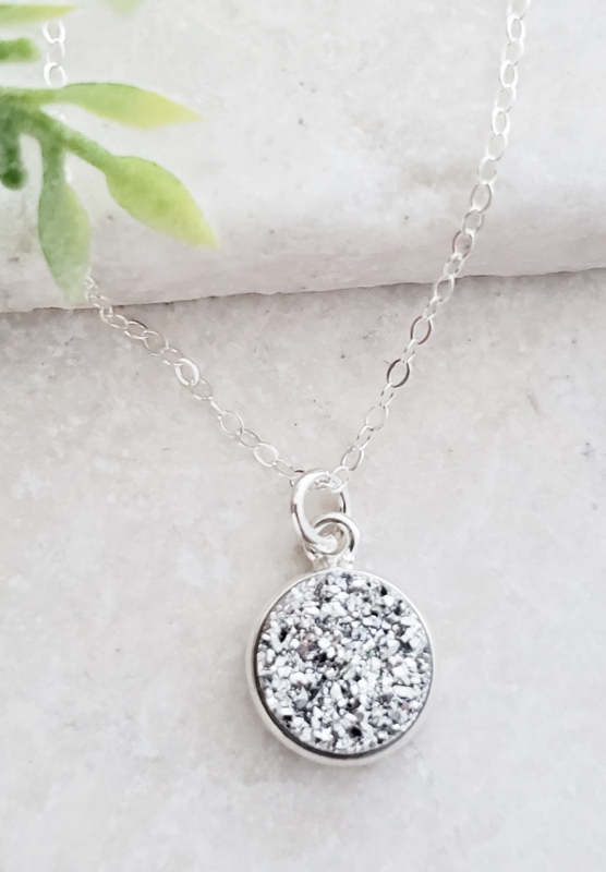 Silver Bezel Druzy Necklace - Silver