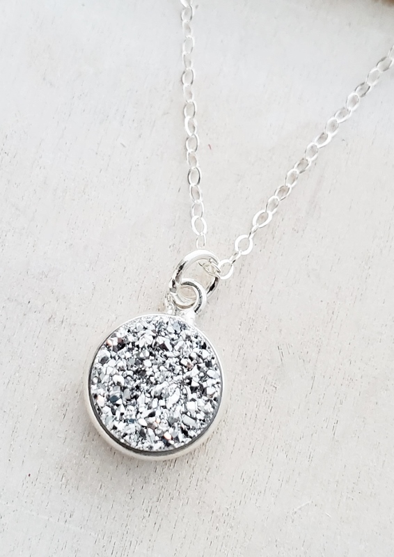 Silver Bezel Druzy Necklace - Silver