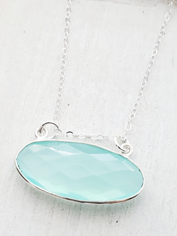 Floating Aqua Chalcedony Silver Necklace