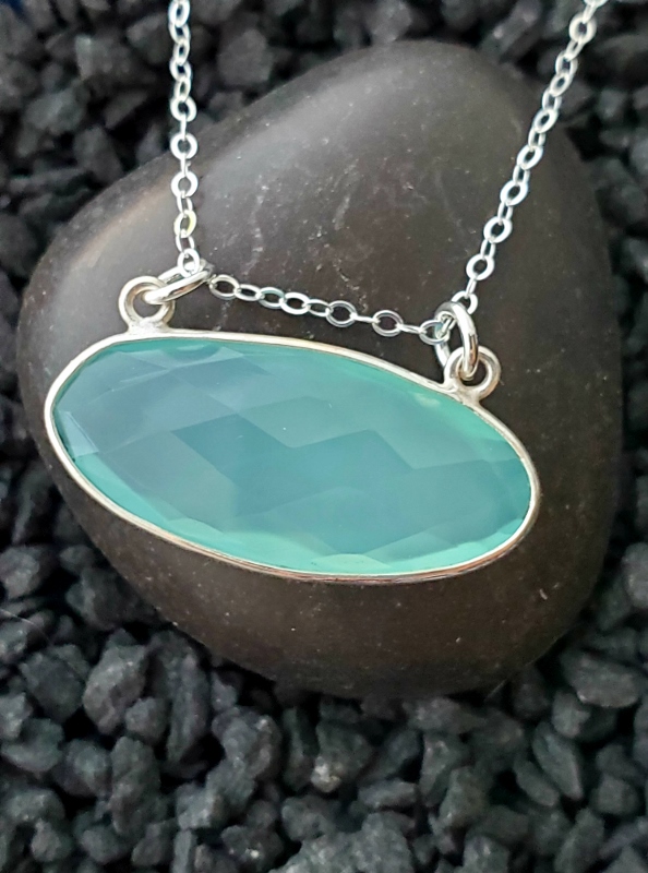 Floating Aqua Chalcedony Silver Necklace