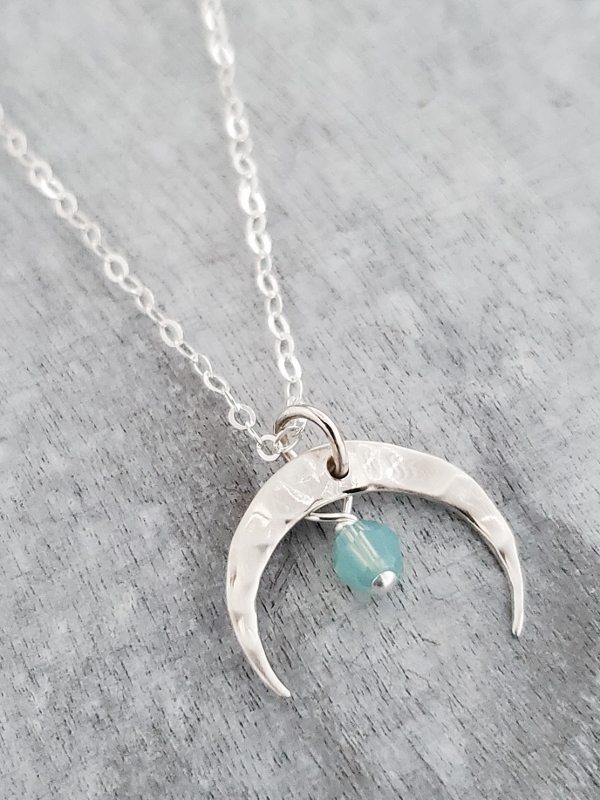 Silver Hammered Crescent Moon Necklace - Pacific Opal