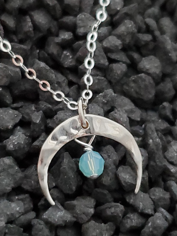 Silver Hammered Crescent Moon Necklace - Pacific Opal