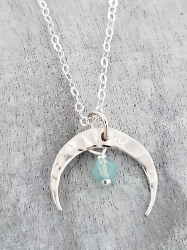 Silver Hammered Crescent Moon Necklace - Pacific Opal
