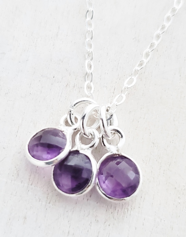 Silver Gemstone Cluster Trio Necklace - Amethyst
