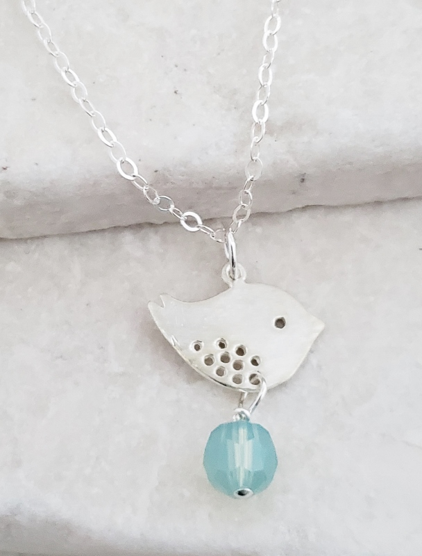 Silver Spotted Bird Pacific Opal Necklace