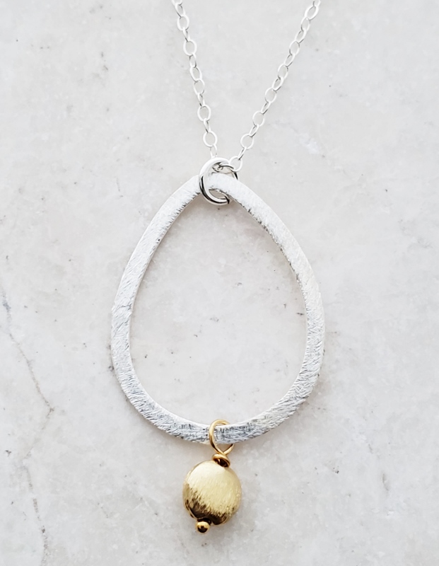 Two-Tone Teardrop Disk Necklace Gold/Silver