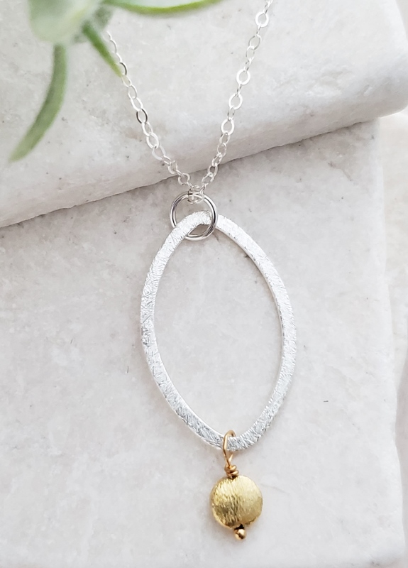 Two-tone Oval Disk Necklace - Silver & Gold