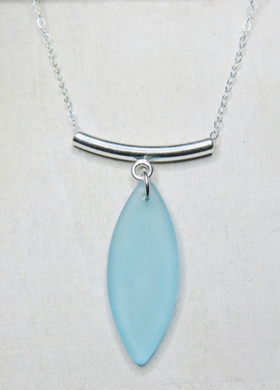 Silver Floating Curve Eco Sea Glass Necklace - Turquoise