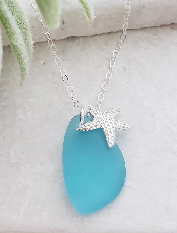 Seaside Pebble starfish Necklace - Turquoise