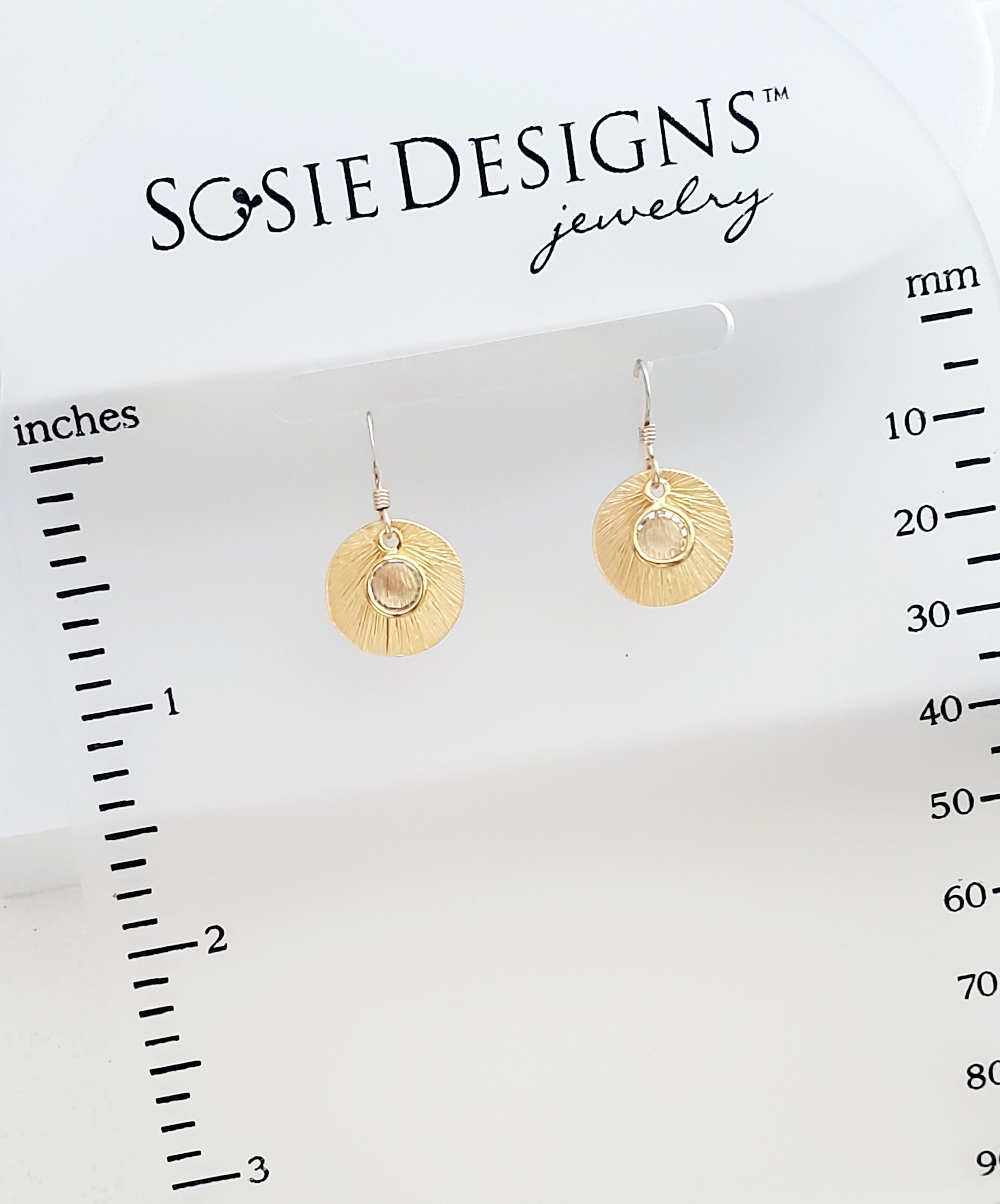 Matte Gold Brushed Crystal Reflections Earring - Clear