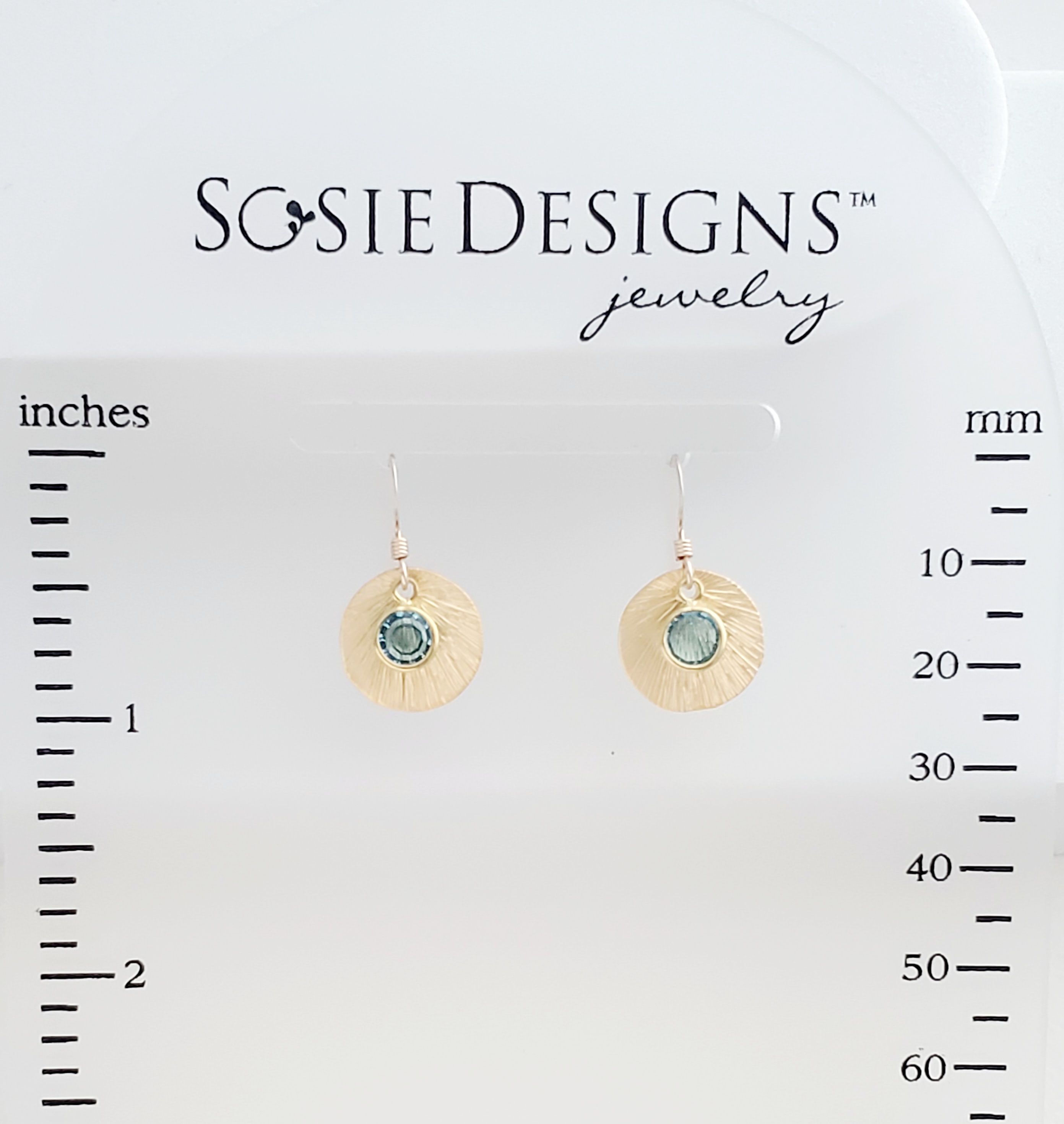 Matte Gold Brushed Crystal Reflections Earring - Aqua