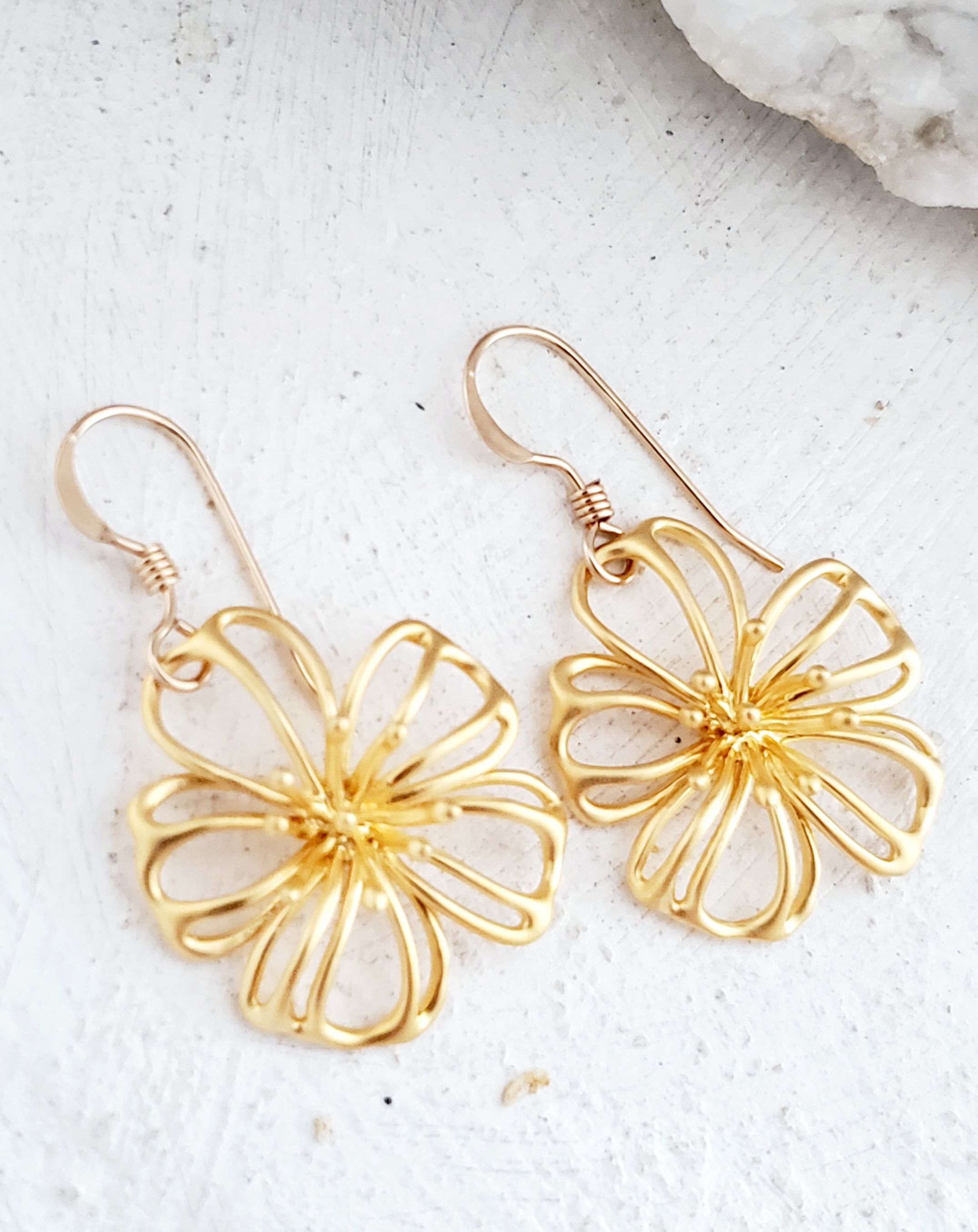 Matte Gold Exotic Flower Earrings